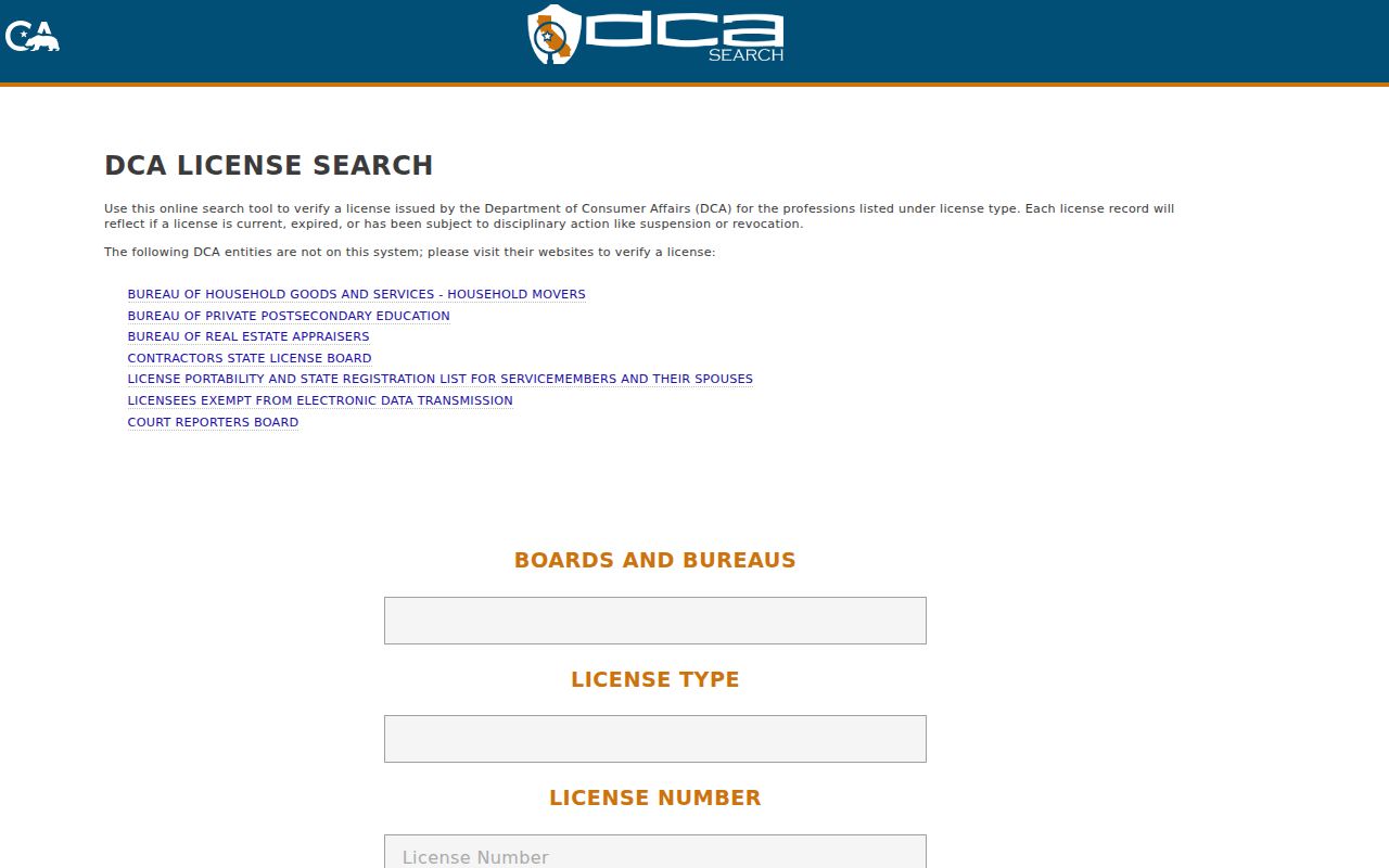 Elk Grove people directories California DCA license search