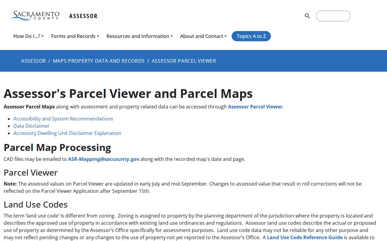 Elk Grove public records Assessor Parcel Viewer access page