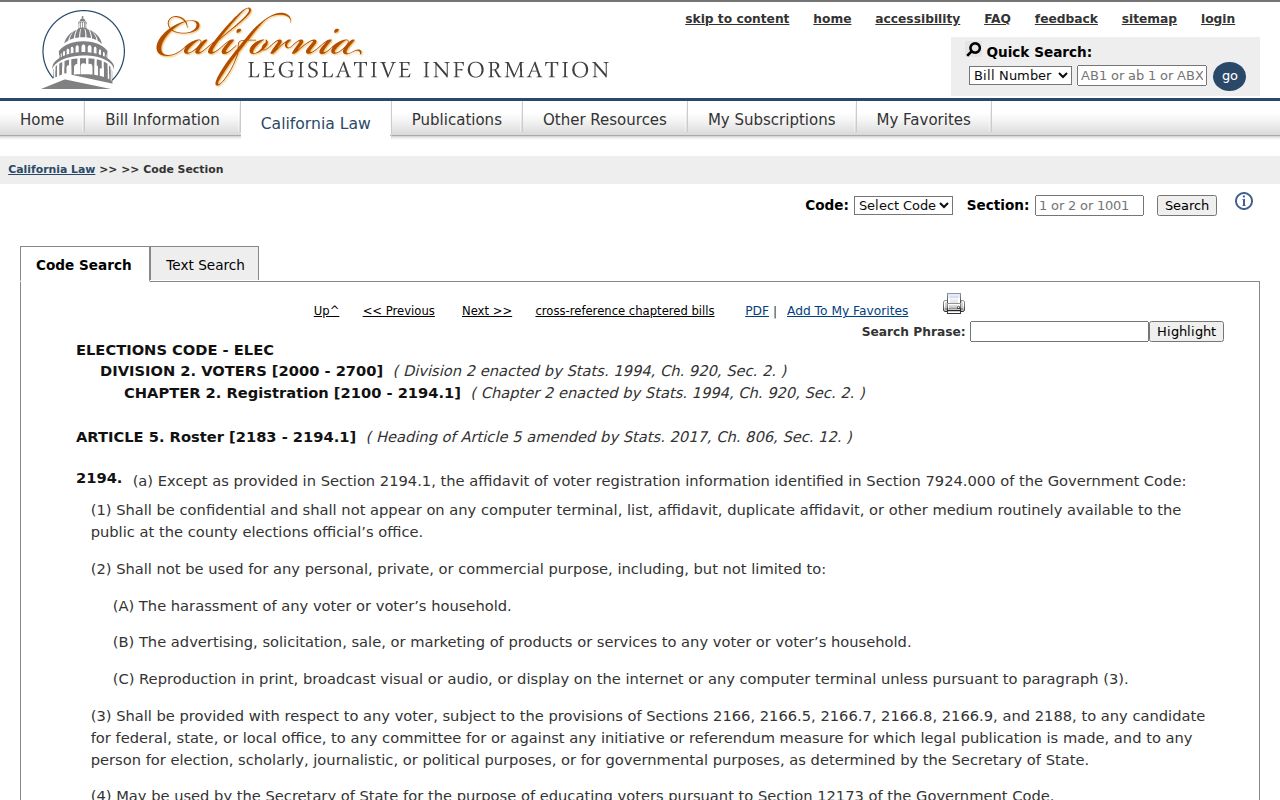 Elk Grove voter registration confidentiality under California Elections Code 2194